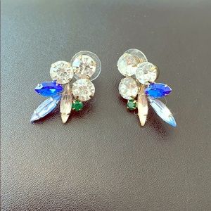 J. Crew crystal, blue, green feather drop earring